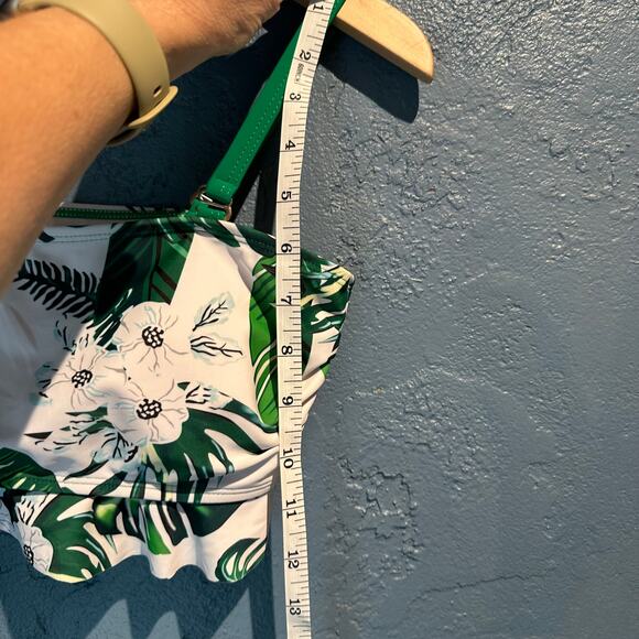 Liora Bikini Top White Green Palm Leaf Flowers Adjustable Straps Size Small Pool - Picture 4 of 7